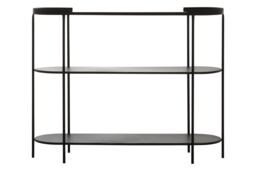 Orsina Console Table, Black Console Table with Glass Top, Glass & Metal Console Table, Three Tier Hallway Table