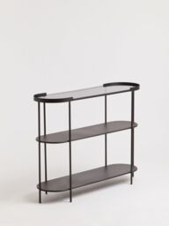 Orsina Console Table, Black Console Table with Glass Top, Glass & Metal Console Table, Three Tier Hallway Table - thumbnail 5