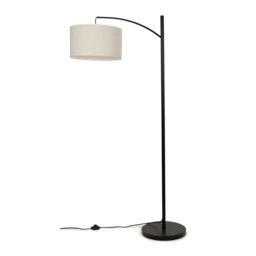 ValueLights Preto Black Metal Curved Floor Lamp With Cream Boucle Shade - thumbnail 2