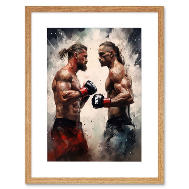 "Artery8 Wall Art Print Cage Fight Oil Paint Artwork Combat Mixed Martial Arts Boxing Wrestling Artwork Framed 9X7 Inch in Beige - Size: W7"" x H9""" - image 1