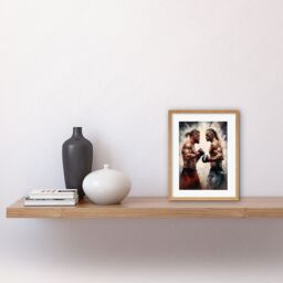"Artery8 Wall Art Print Cage Fight Oil Paint Artwork Combat Mixed Martial Arts Boxing Wrestling Artwork Framed 9X7 Inch in Beige - Size: W7"" x H9""" - thumbnail 2