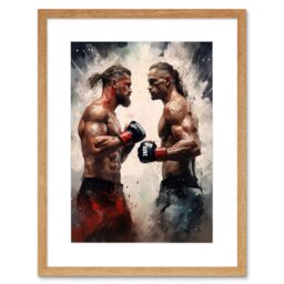"Artery8 Wall Art Print Cage Fight Oil Paint Artwork Combat Mixed Martial Arts Boxing Wrestling Artwork Framed 9X7 Inch in Beige - Size: W7"" x H9""" - thumbnail 1