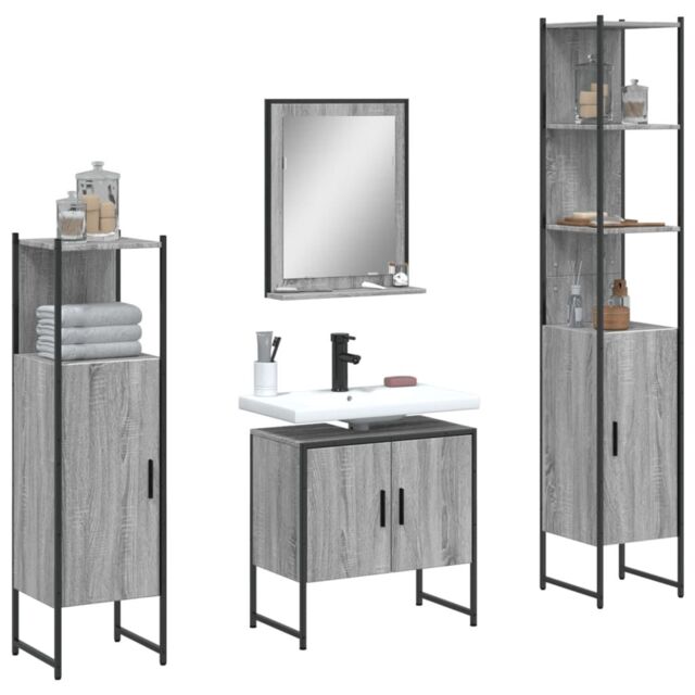 Berkfield Home 4 Piece Bathroom Cabinet Set Grey Sonoma Engineered Wood - image 1