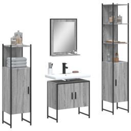 Berkfield Home 4 Piece Bathroom Cabinet Set Grey Sonoma Engineered Wood - thumbnail 1