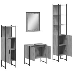 Berkfield Home 4 Piece Bathroom Cabinet Set Grey Sonoma Engineered Wood - thumbnail 5