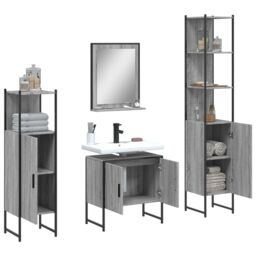 Berkfield Home 4 Piece Bathroom Cabinet Set Grey Sonoma Engineered Wood - thumbnail 4