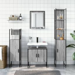 Berkfield Home 4 Piece Bathroom Cabinet Set Grey Sonoma Engineered Wood - thumbnail 3