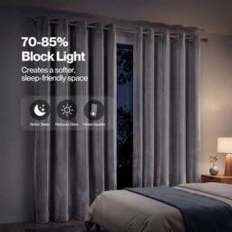 VOGREX Grey Velvet Thick Thermal Blackout Eyelet Curtains - thumbnail 3