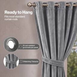 VOGREX Grey Velvet Thick Thermal Blackout Eyelet Curtains - thumbnail 5