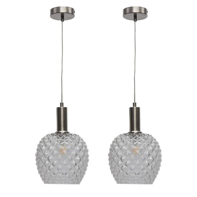 First Choice Lighting Set of 2 Baine - Clear Textured Glass Satin Nickel Deco Pendants - image 1