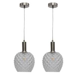 First Choice Lighting Set of 2 Baine - Clear Textured Glass Satin Nickel Deco Pendants - thumbnail 1