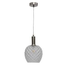 First Choice Lighting Set of 2 Baine - Clear Textured Glass Satin Nickel Deco Pendants - thumbnail 2
