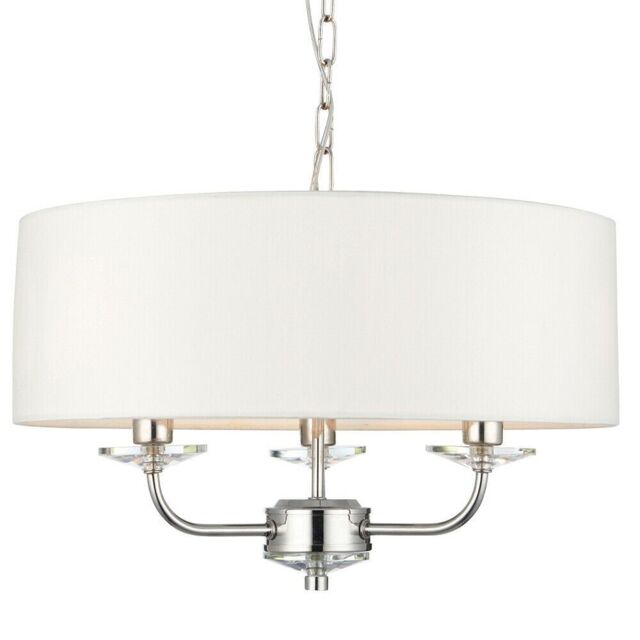 Loops Multi Light Ceiling Pendant 3 Bulb NICKEL & WHITE Chandelier Large Shade Lamp in Metallics - image 1