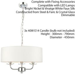 Loops Multi Light Ceiling Pendant 3 Bulb NICKEL & WHITE Chandelier Large Shade Lamp in Metallics - thumbnail 2