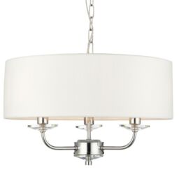 Loops Multi Light Ceiling Pendant 3 Bulb NICKEL & WHITE Chandelier Large Shade Lamp in Metallics - thumbnail 1