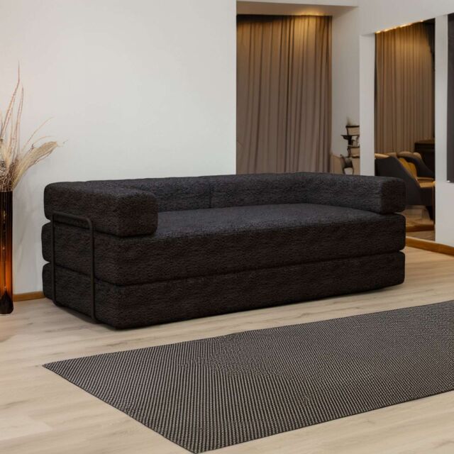 Sliding Wardrobes 4U Convertible Sofa Bed in a Box Quick Setup - 3 Seater Black - image 1