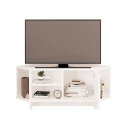 BIMOSSA Teo Corner TV Stand, Compact Unit for up to 50 inch TVs with Cabinet in White - thumbnail 4