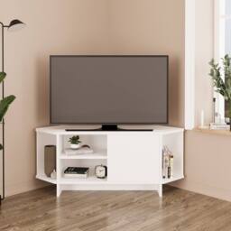 BIMOSSA Teo Corner TV Stand, Compact Unit for up to 50 inch TVs with Cabinet in White - thumbnail 2
