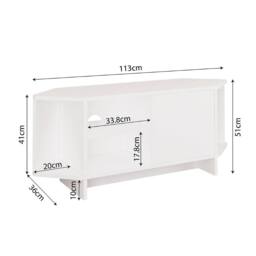 BIMOSSA Teo Corner TV Stand, Compact Unit for up to 50 inch TVs with Cabinet in White - thumbnail 3