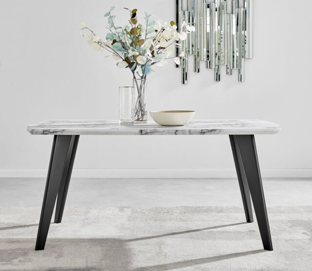 FurnitureboxUK Andria White Marble Effect Rectangular 6-Seater Dining Table in Black - image 1