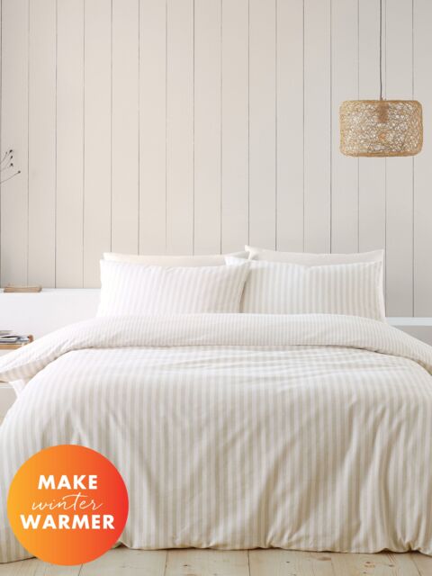 Catherine Lansfield Brushed Stripe 100% Cotton Duvet Cover Set in Natural - Size: Super King - image 1