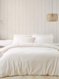 Catherine Lansfield Brushed Stripe 100% Cotton Duvet Cover Set in Natural - Size: Super King - thumbnail 2