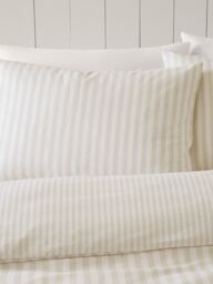 Catherine Lansfield Brushed Stripe 100% Cotton Duvet Cover Set in Natural - Size: Super King - thumbnail 3