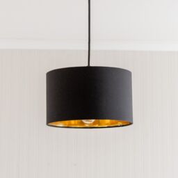 ValueLights Reni Black Fabric with Metallic Gold Inner Pendant Ceiling Lamp Shade & Bulb - Size: 6 inches - thumbnail 3