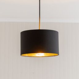 ValueLights Reni Black Fabric with Metallic Gold Inner Pendant Ceiling Lamp Shade & Bulb - Size: 6 inches