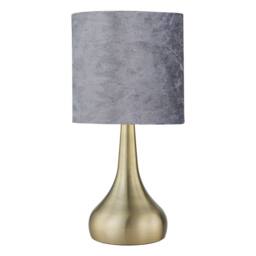 First Choice Lighting Romana - Antique Brass Touch Table Lamp with Grey Crushed Velvet Shade in Bronze