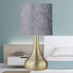 First Choice Lighting Romana - Antique Brass Touch Table Lamp with Grey Crushed Velvet Shade in Bronze - thumbnail 4