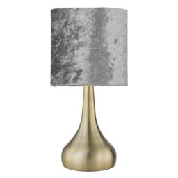 First Choice Lighting Romana - Antique Brass Touch Table Lamp with Grey Crushed Velvet Shade in Bronze - thumbnail 2