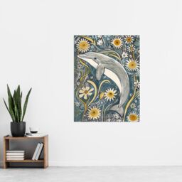 "Artery8 Dolphin Daisy Wildflowers Artwork Quirky Floral Wall Art Print in Blue - Size: W24"" x H32""" - thumbnail 4