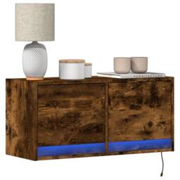 Berkfield Home TV Wall Cabinet with LED Lights Smoked Oak 80x31x35 cm in Brown - Size: 80 x 31 x 35 cm - thumbnail 2