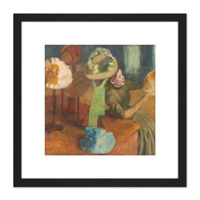 Artery8 Edgar Degas The Millinery Shop 8X8 Inch Square Wooden Framed Wall Art Print Picture with Mount in Black - image 1