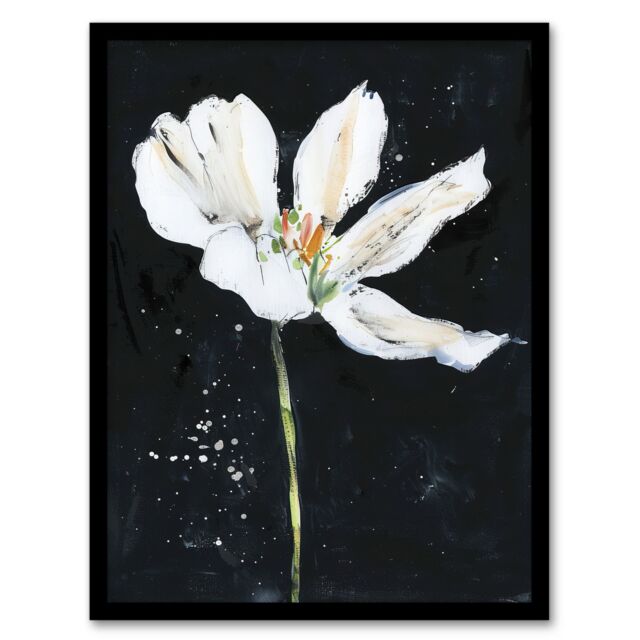 "Artery8 Abstract White Lily Flower Black Floral Painting Framed Wall Art - Size: W12"" x H16""" - image 1