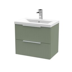 Balterley Fluted Wall Hung 2 Drawer Vanity Basin Unit & Basin 600mm, Satin Green