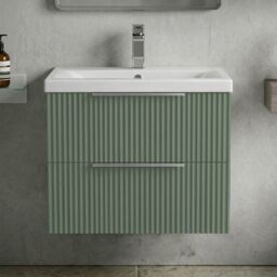 Balterley Fluted Wall Hung 2 Drawer Vanity Basin Unit & Basin 600mm, Satin Green - thumbnail 9