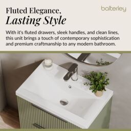 Balterley Fluted Wall Hung 2 Drawer Vanity Basin Unit & Basin 600mm, Satin Green - thumbnail 4
