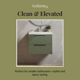 Balterley Fluted Wall Hung 2 Drawer Vanity Basin Unit & Basin 600mm, Satin Green - thumbnail 7