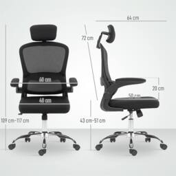 EONLION Black Ergonomic Mesh Office Chair - Size: 100 cm - thumbnail 2