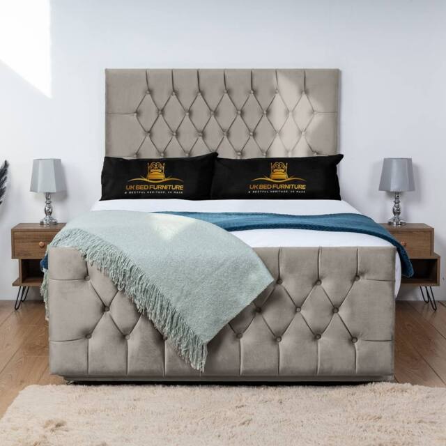 UK Bed Furniture Jublie Divan Bed Base with 26 Inch Headboard - No Storage in Light Beige - Size: Small Double - image 1