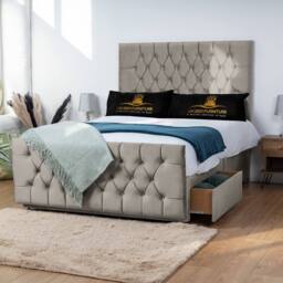 UK Bed Furniture Jublie Divan Bed Base with 26 Inch Headboard - No Storage in Light Beige - Size: Small Double - thumbnail 2