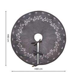 Ivyline Slate Velvet Mistletoe Tree Skirt D80cm in Grey - thumbnail 5
