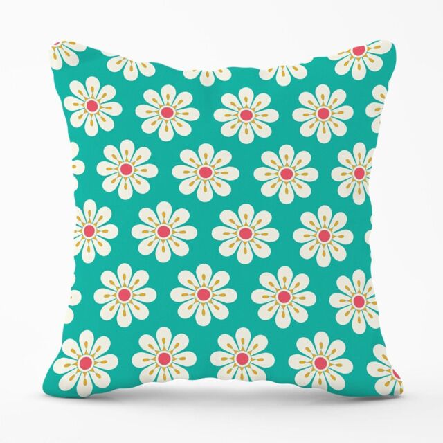 Warren Reed - Designer Daisy Pattern Outdoor Cushion in Green - Size: 60 cm x 60 cm - image 1