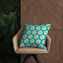 Warren Reed - Designer Daisy Pattern Outdoor Cushion in Green - Size: 60 cm x 60 cm - thumbnail 2