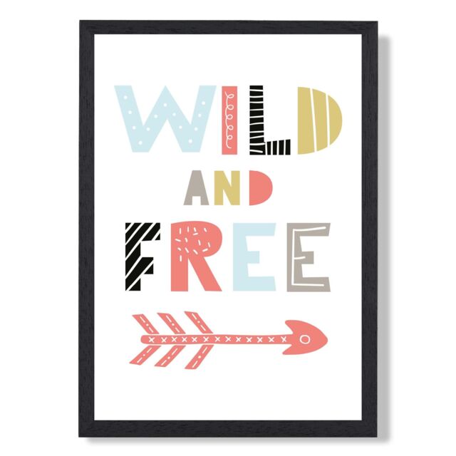 ARTZE Wild & Free Scandi Quote Framed Print SIZE: A2 with Black Frame in Pale Blue - Size: A4 - image 1