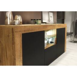 Mex Furniture LTD Sideboard Aurora 145cm - Dark Oak & Black Matt Doors & LED Lights - thumbnail 3