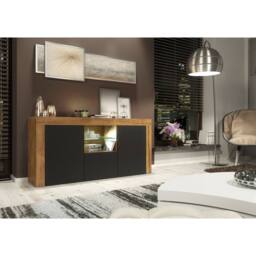 Mex Furniture LTD Sideboard Aurora 145cm - Dark Oak & Black Matt Doors & LED Lights - thumbnail 2