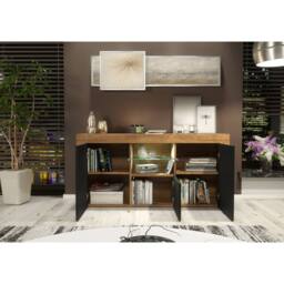 Mex Furniture LTD Sideboard Aurora 145cm - Dark Oak & Black Matt Doors & LED Lights - thumbnail 6